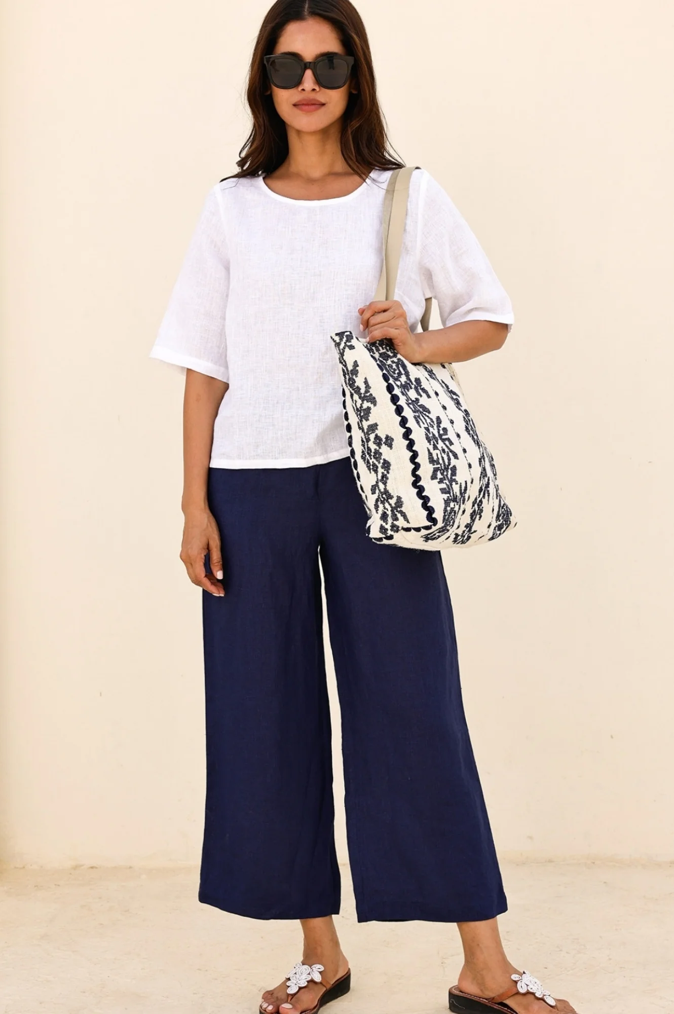 Paros Jute Bag | White/Navy - Image 5