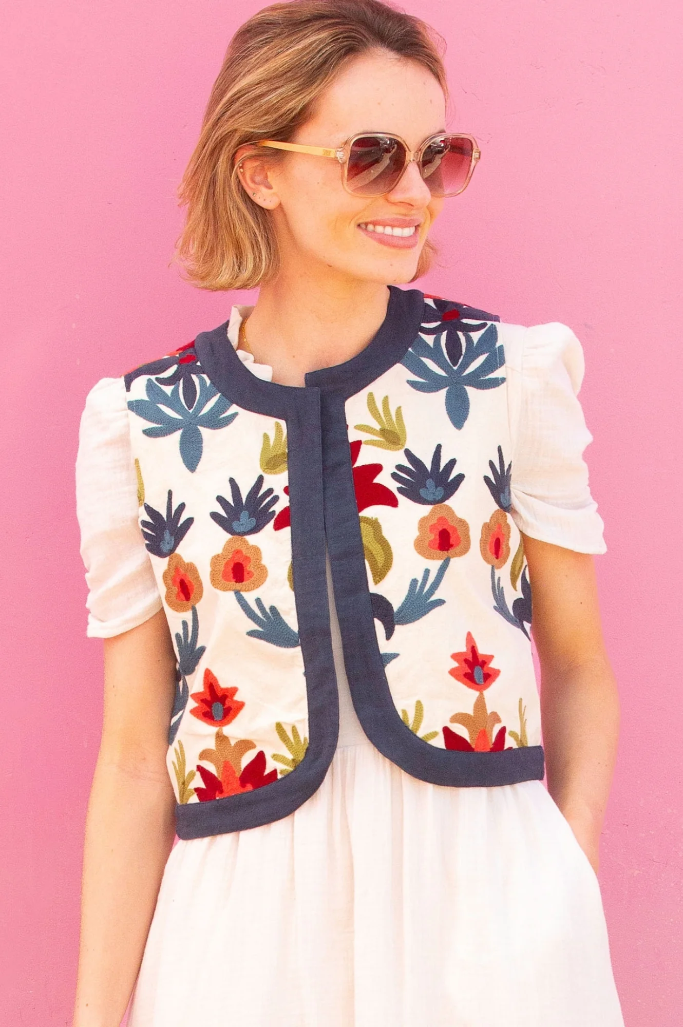Pia Embroidered Gilet | Ecru/Multi - Image 4
