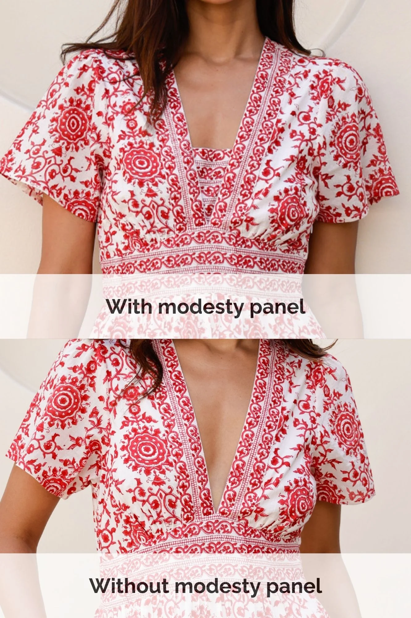 Pippa Organic Cotton Short Sleeve Block Print Dress | Red - Image 3