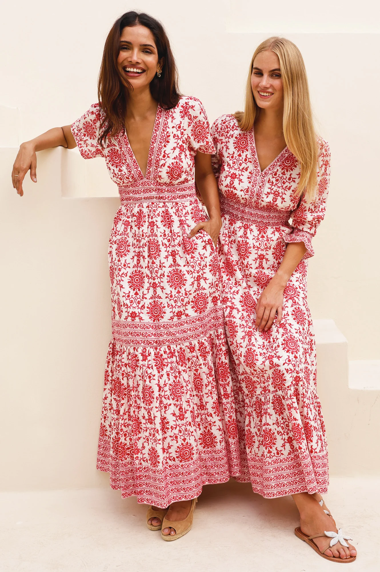 Pippa Organic Cotton Short Sleeve Block Print Dress | Red - Image 7