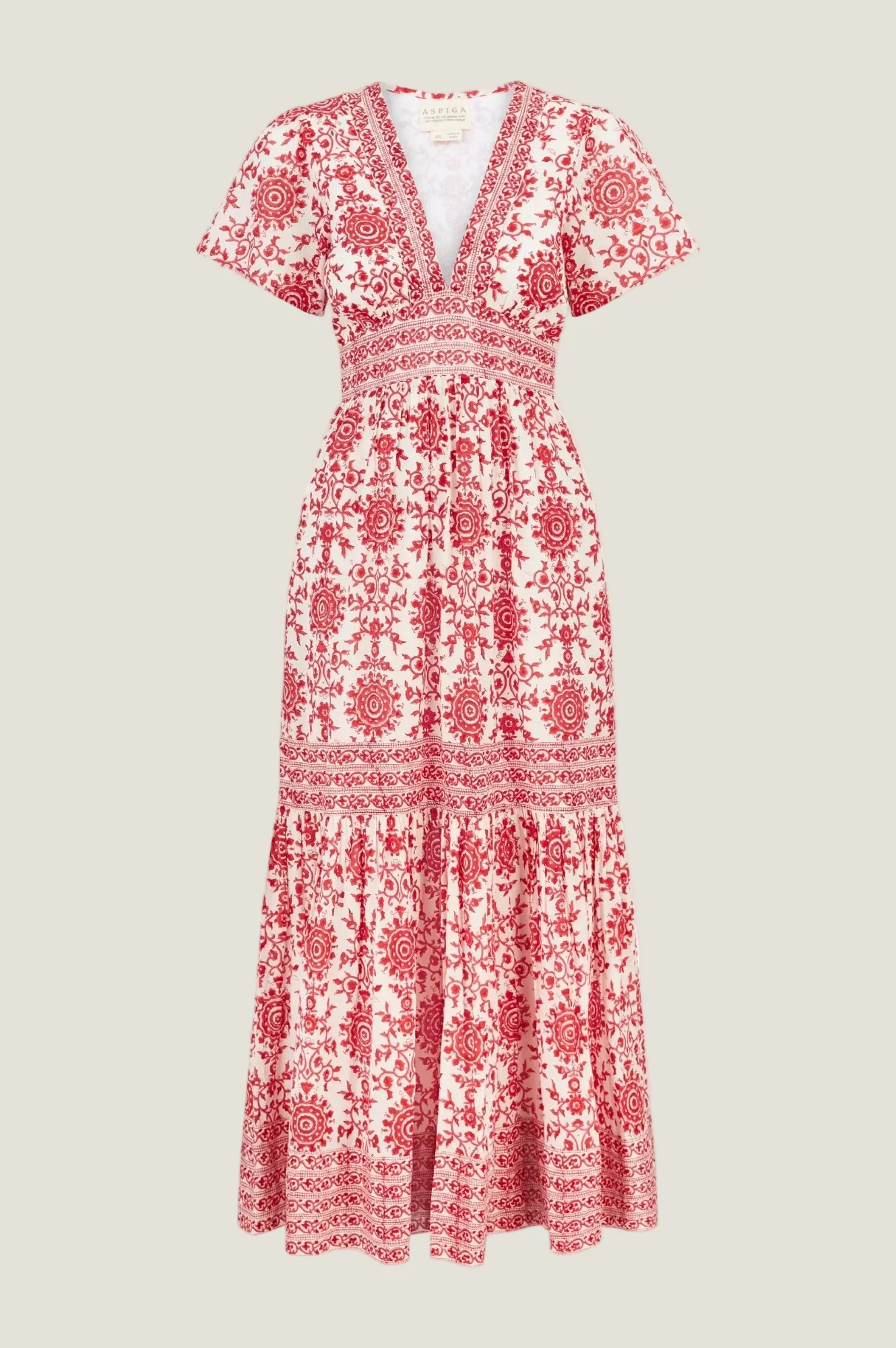 Pippa Organic Cotton Short Sleeve Block Print Dress | Red - Image 9