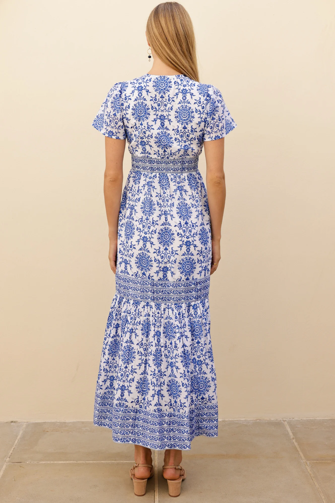 Pippa Organic Cotton Short Sleeve Block Print Dress | White/Cobalt - Image 9