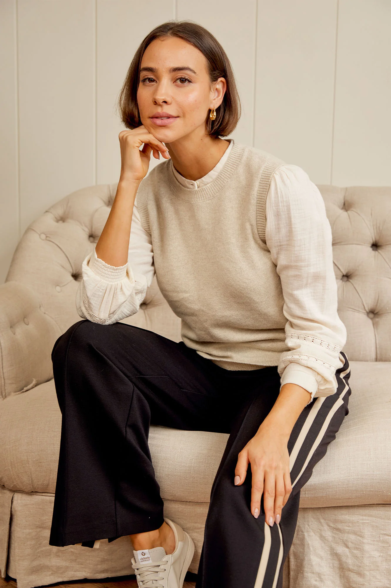 Ponte Trousers | Black/Taupe - Image 3