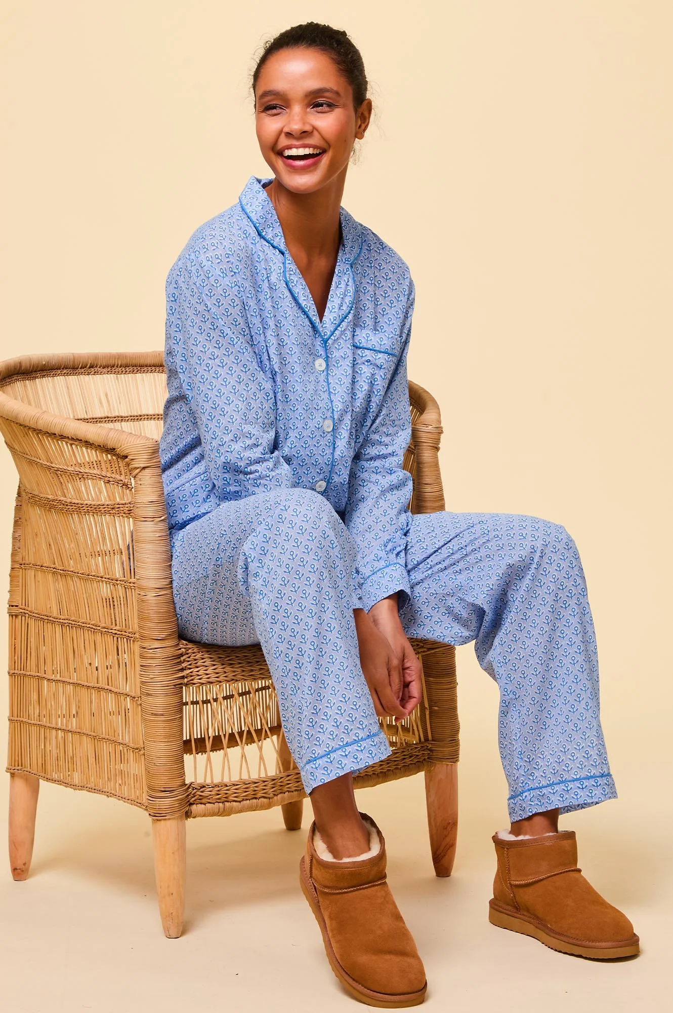 Cotton Pyjama Set | Bud Stamp Blue/Cobalt - Image 3
