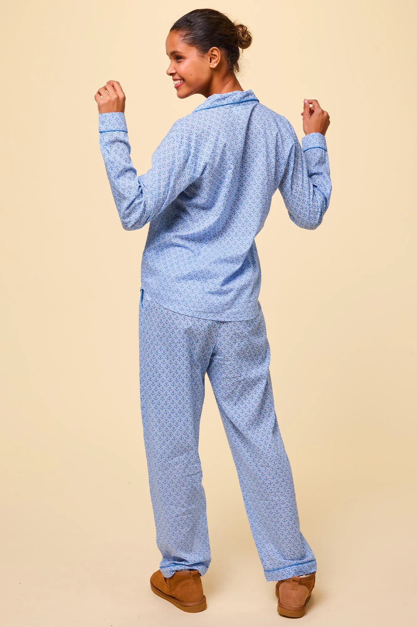 Cotton Pyjama Set | Bud Stamp Blue/Cobalt - Image 4