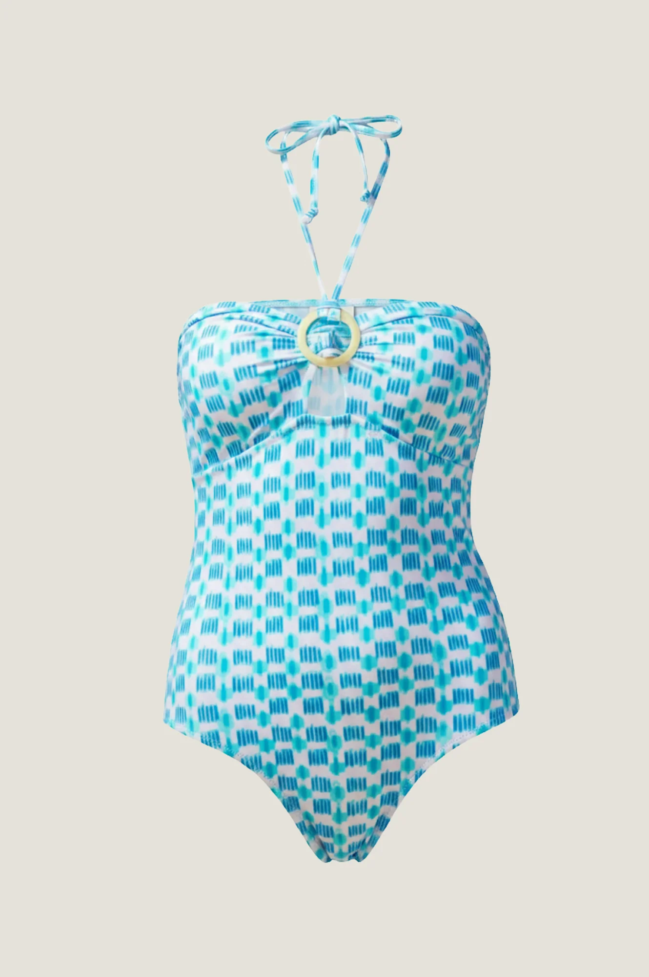 Recycled Bandeau Ring Swimsuit | White/Turquoise - Image 8
