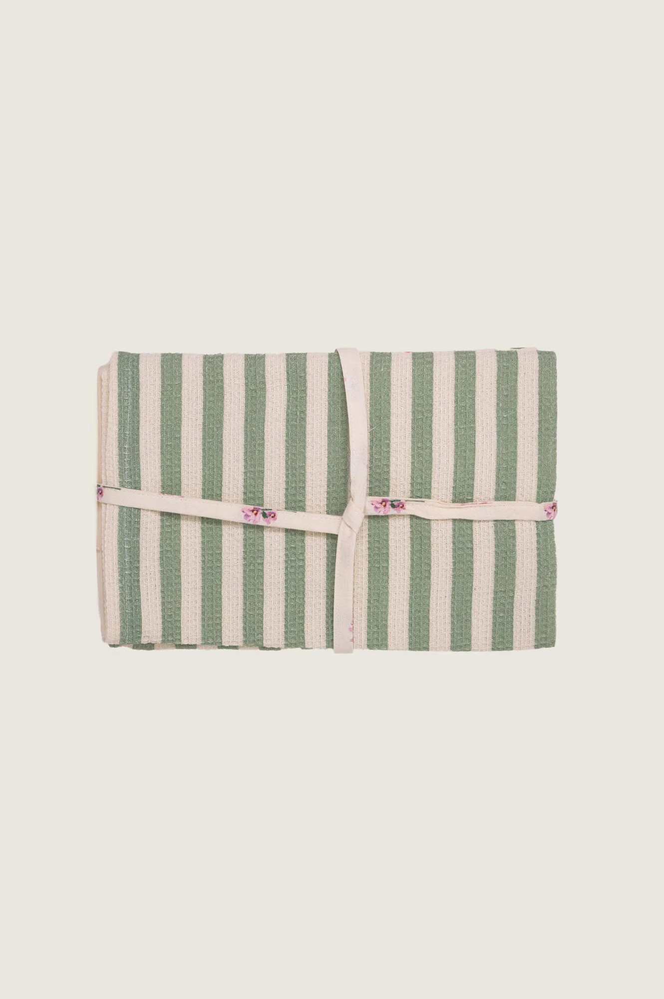 RHS Block Print Organic Cotton Tea Towel Set Of 2 | Sage/Cream - Image 3