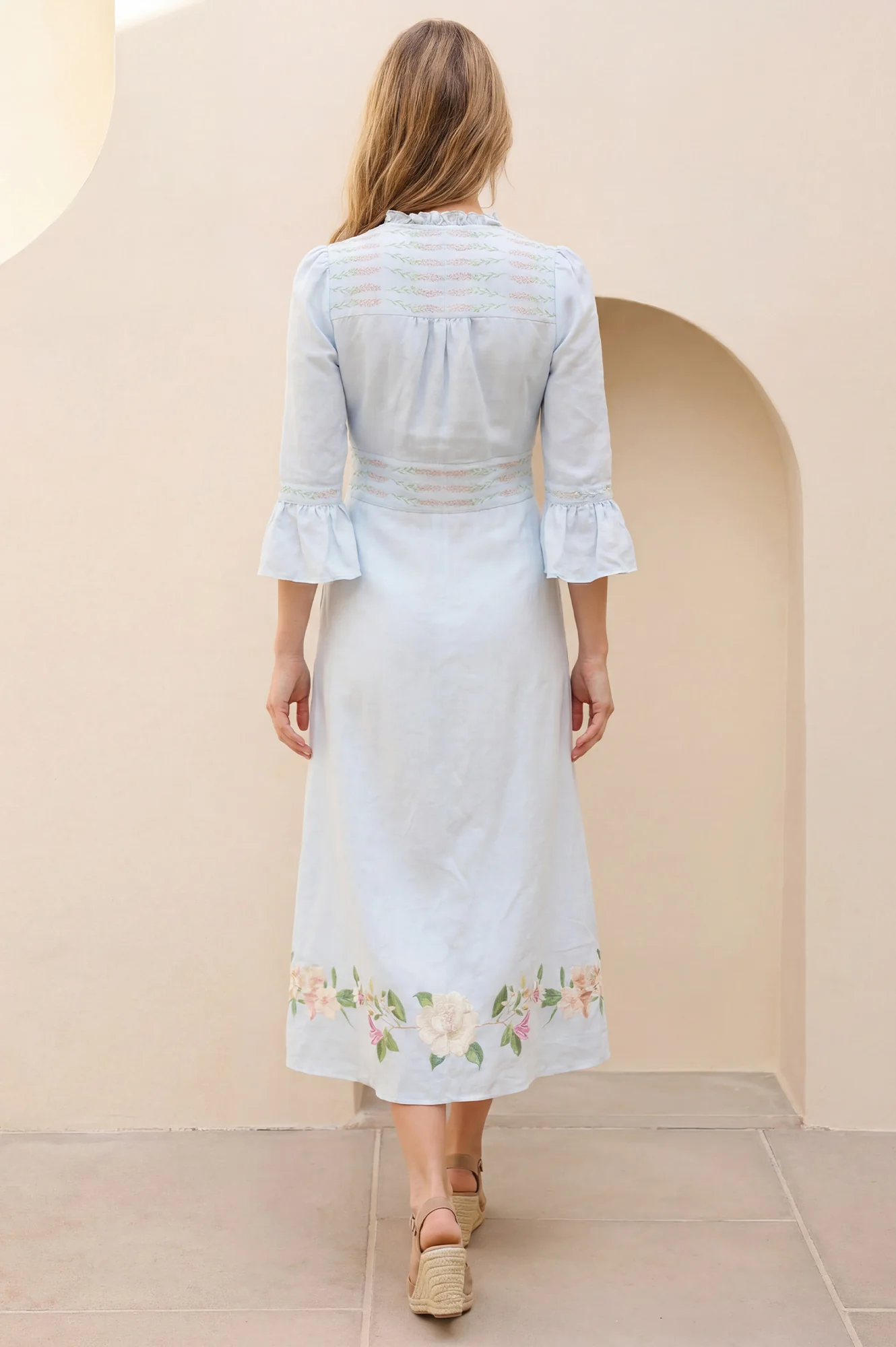 RHS Floral Printed Linen Dress | Pale Blue - Image 6