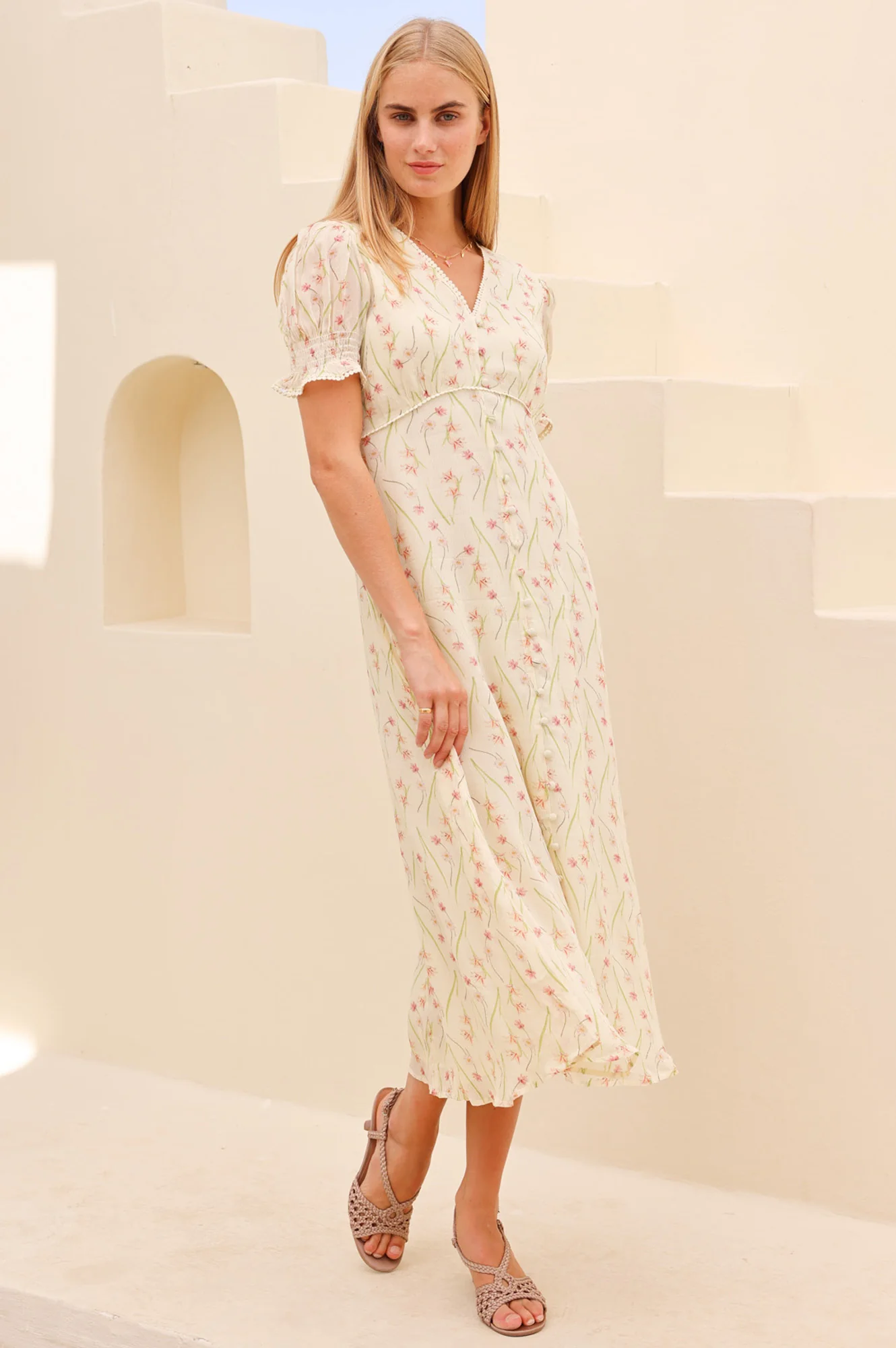 RHS Sally Anne Short Sleeve Dress | Cream - Image 4
