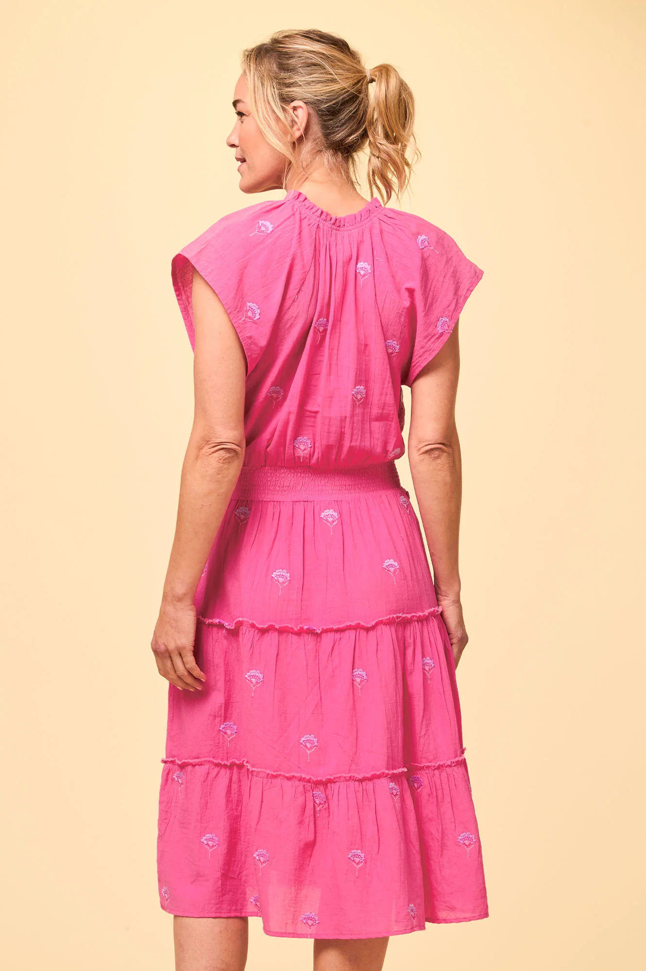 Riley Embroidered Organic Cotton Dress | Stawberry Pink/Lilac - Image 10
