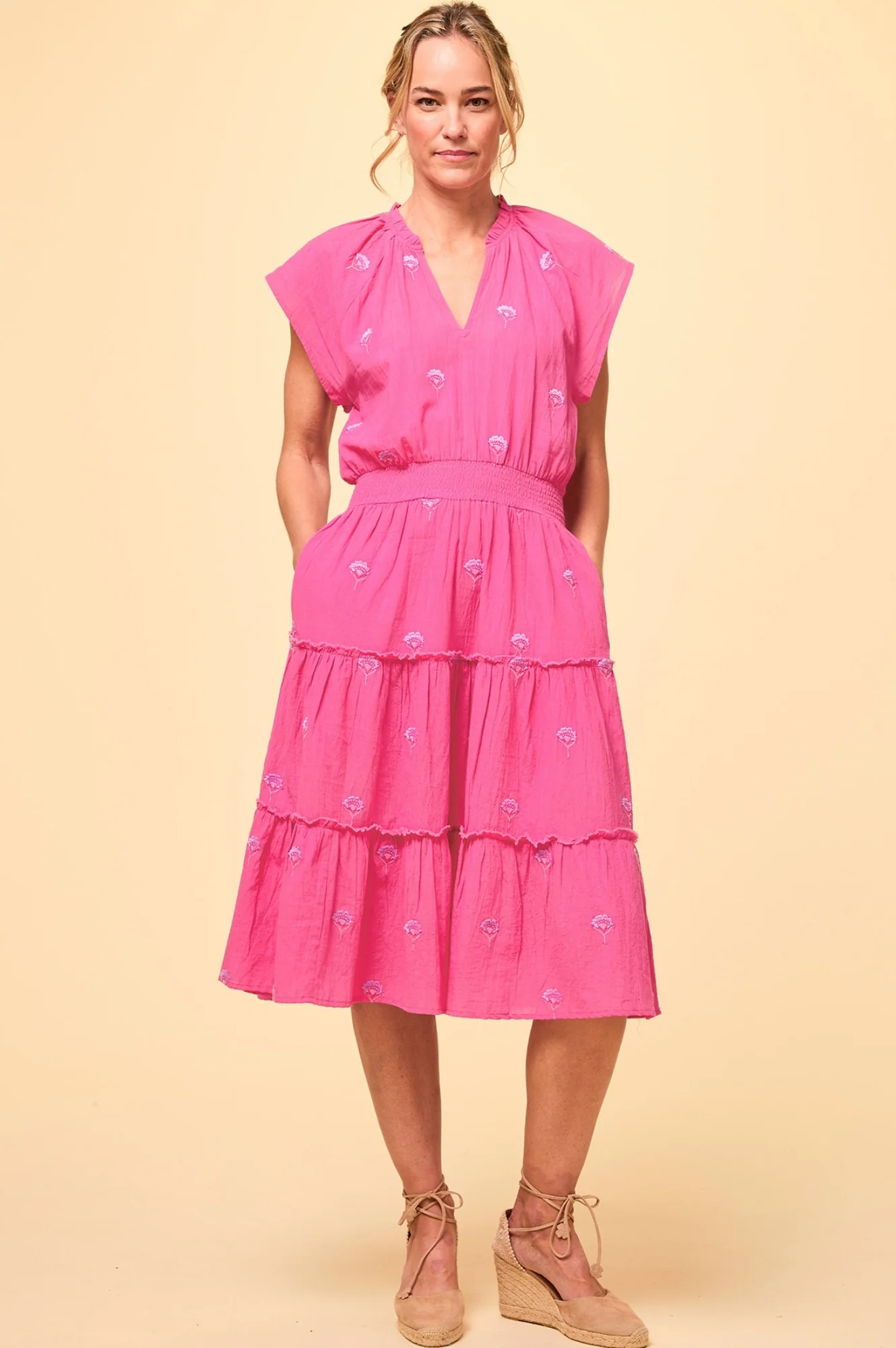 Riley Embroidered Organic Cotton Dress | Stawberry Pink/Lilac - Image 9