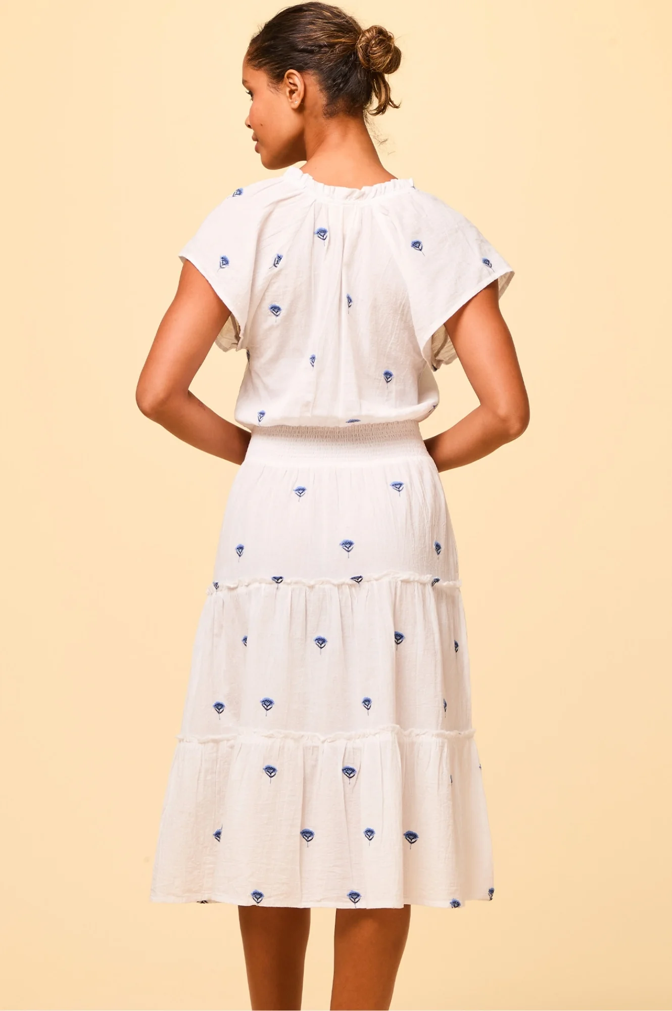 Riley Embroidered Organic Cotton Dress | White/Blue - Image 10