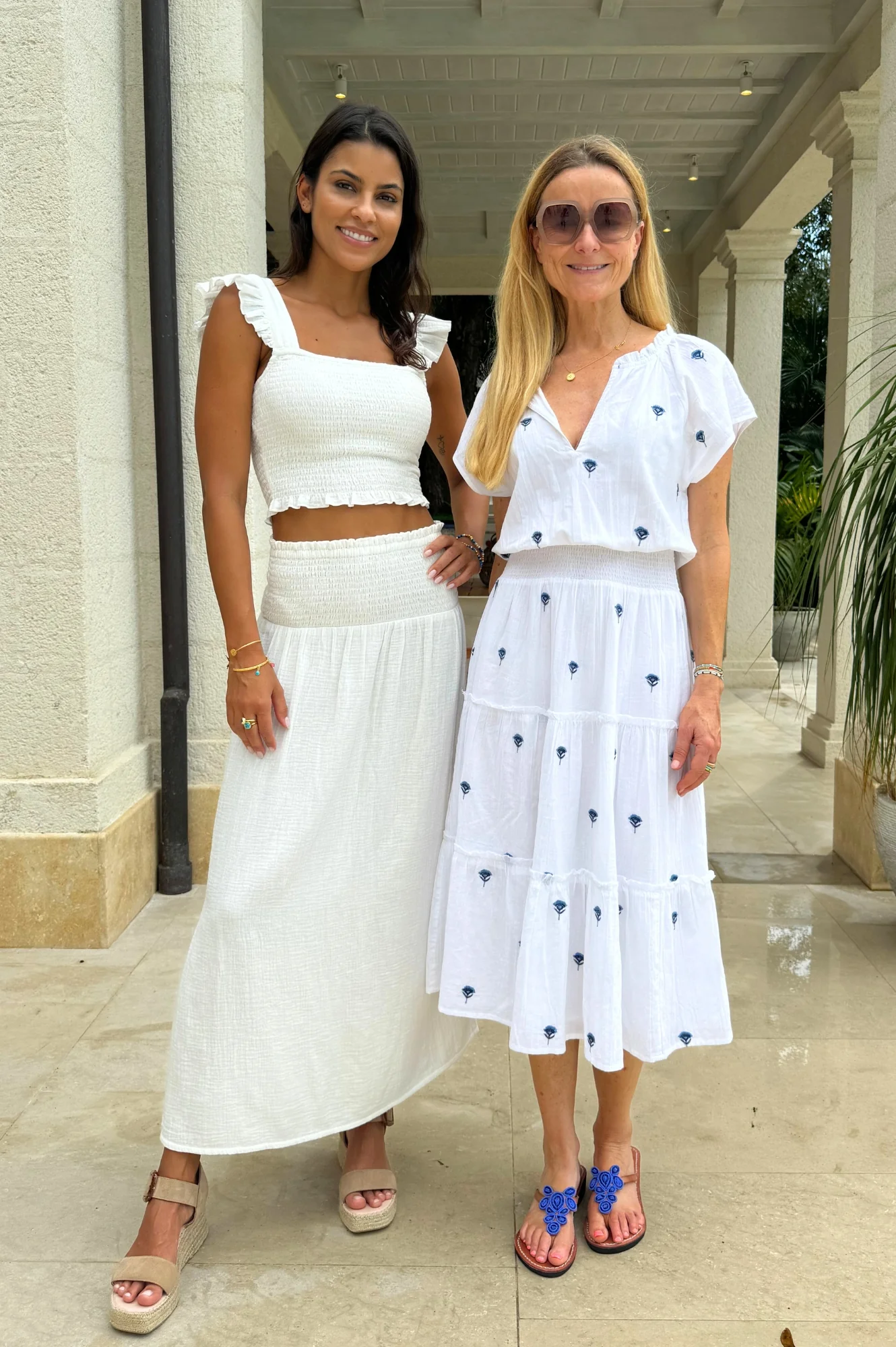 Riley Embroidered Organic Cotton Dress | White/Blue - Image 9