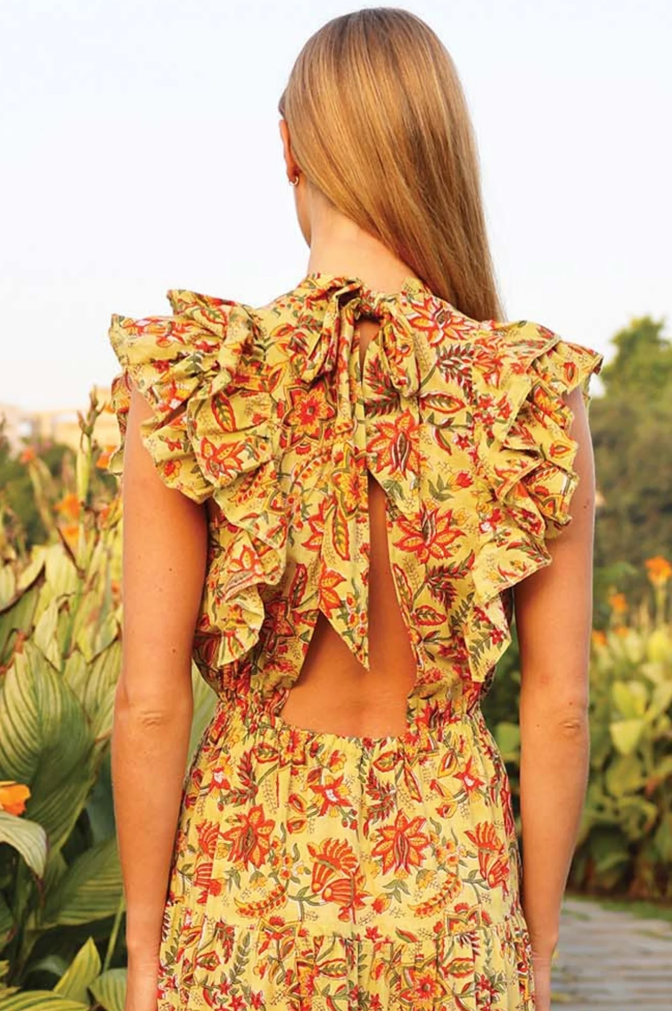 Rose Frill Maxi Dress | Green/Orange - Image 4