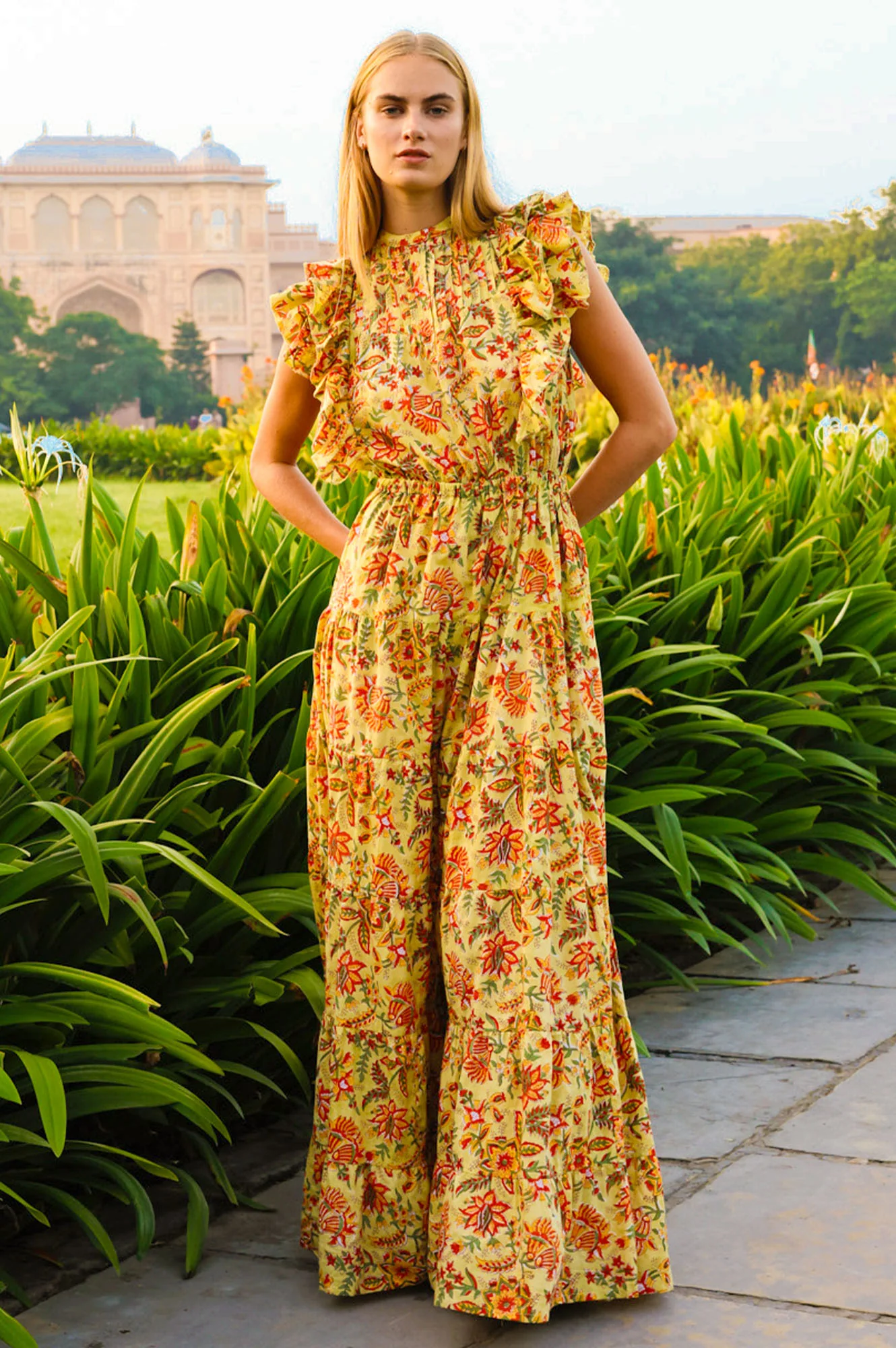Rose Frill Maxi Dress | Green/Orange - Image 6