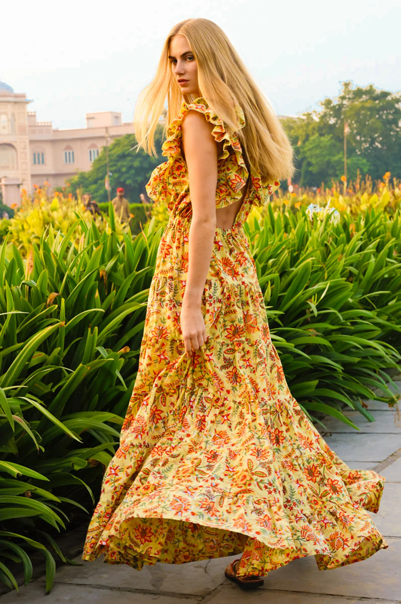 Rose Frill Maxi Dress | Green/Orange - Image 7