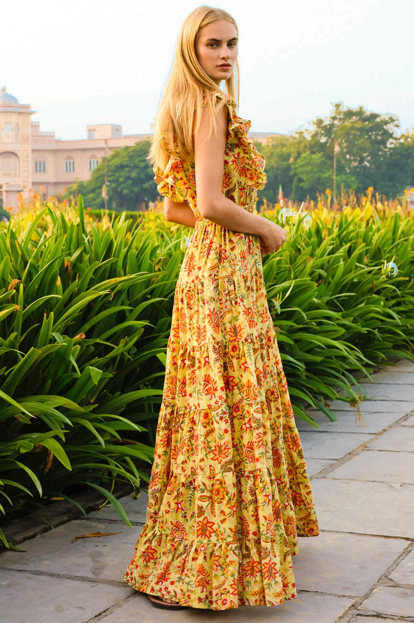 Rose Frill Maxi Dress | Green/Orange - Image 8
