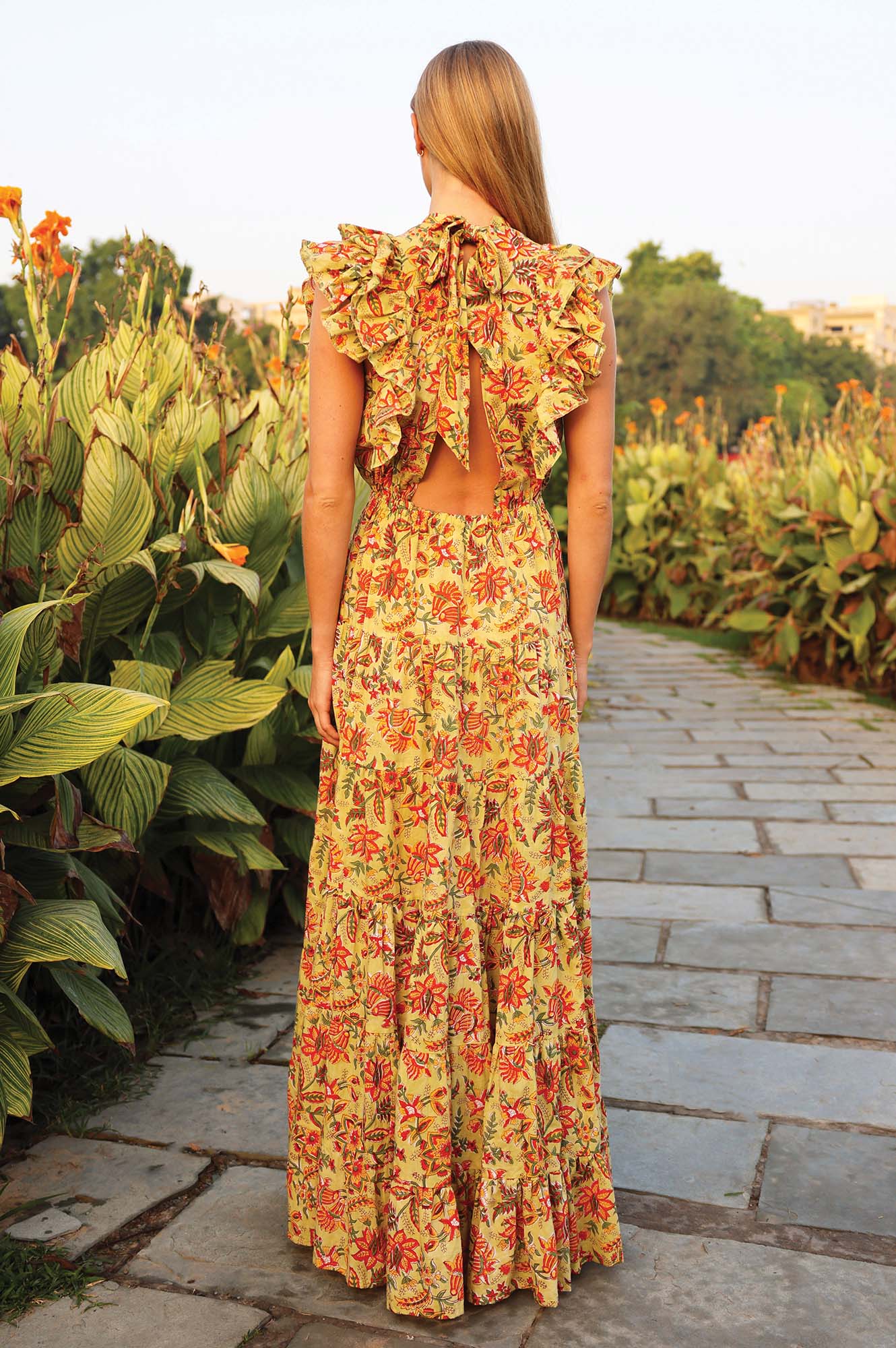 Rose Frill Maxi Dress | Green/Orange - Image 9