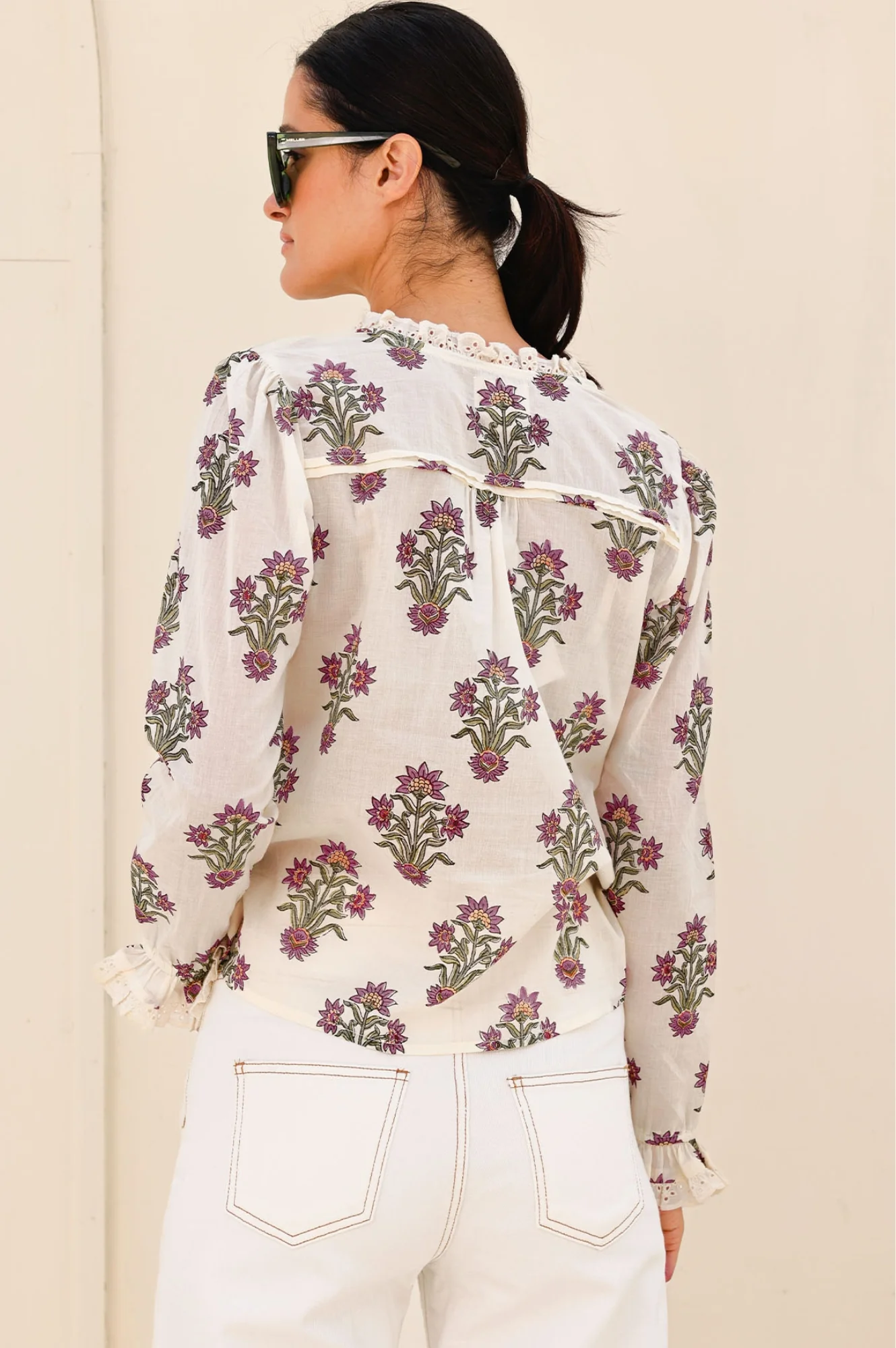 Rosie Organic Cotton Block Print Blouse | Antique Wildflower Cream/Red/Green - Image 5