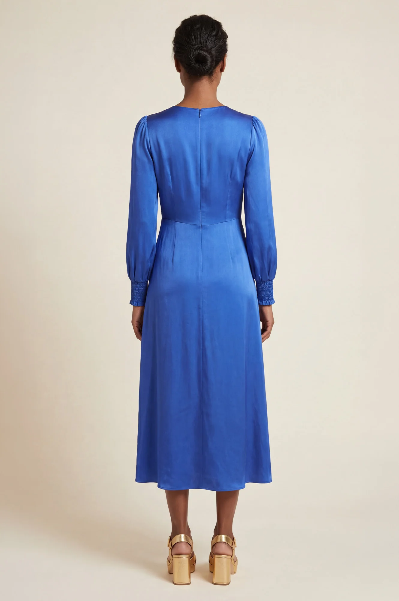 Sabine Long Sleeved Hammered Satin Dress | Blue - Image 6