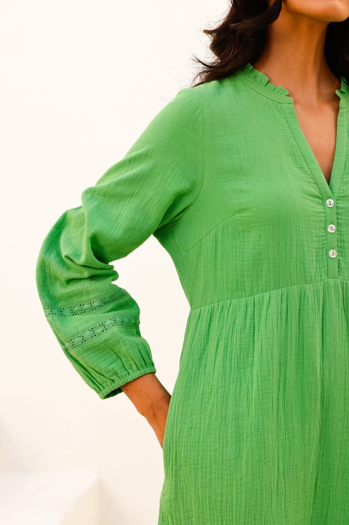 Sadie Organic Cotton Cheesecloth Dress | Green - Image 3