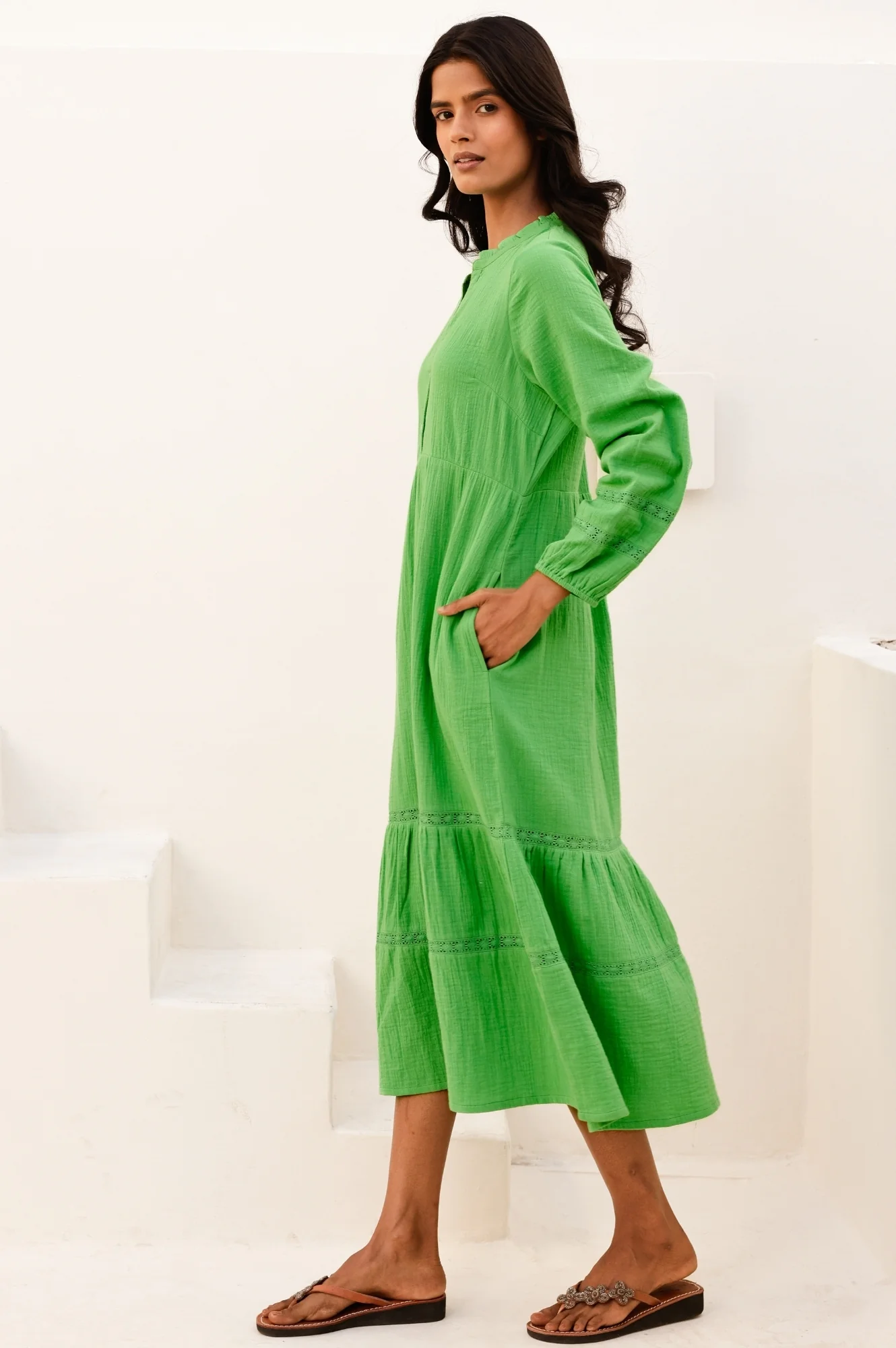 Sadie Organic Cotton Cheesecloth Dress | Green - Image 5