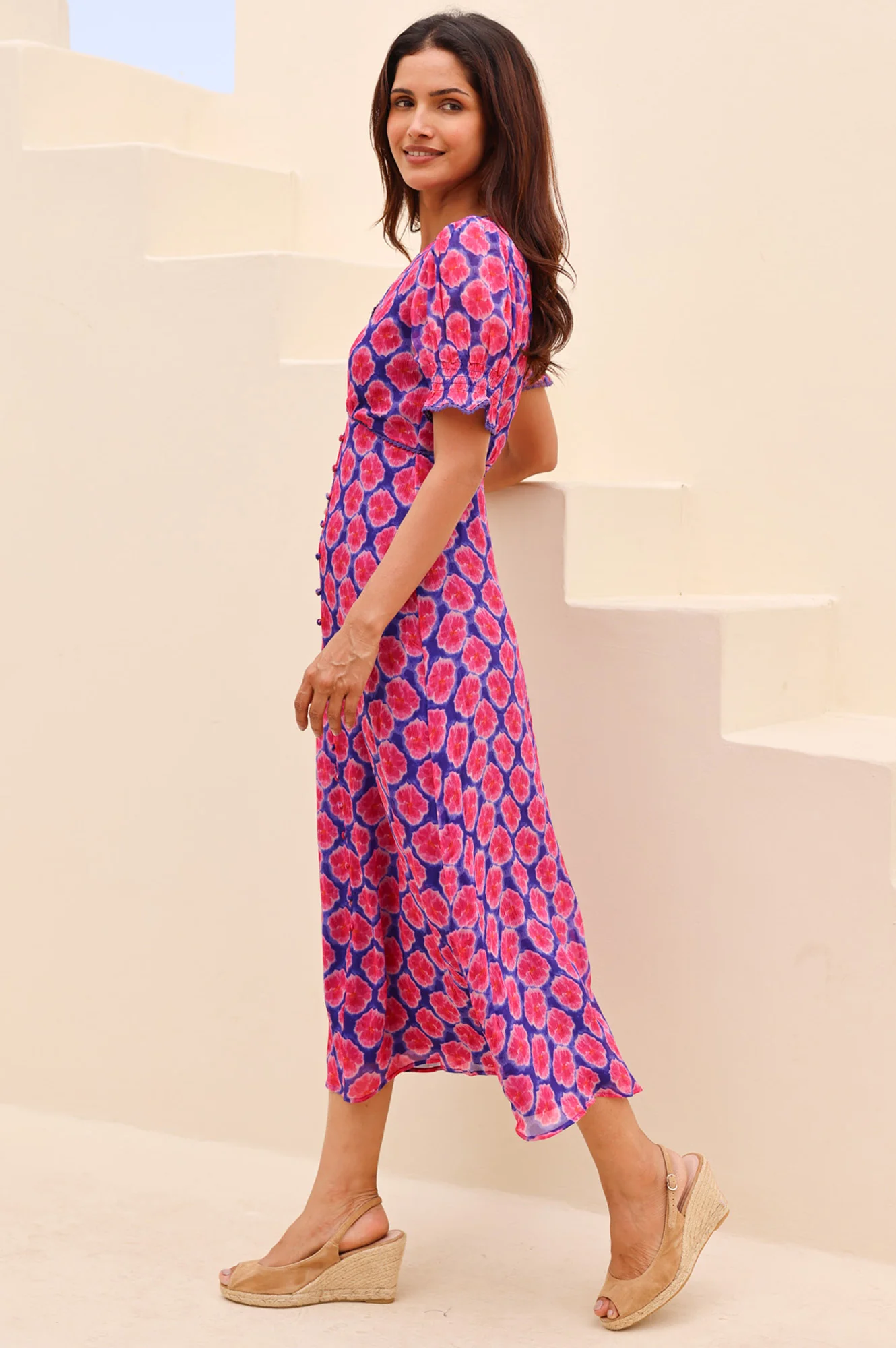 Sally Anne Short Sleeve Dress | Blue/Pink - Image 4