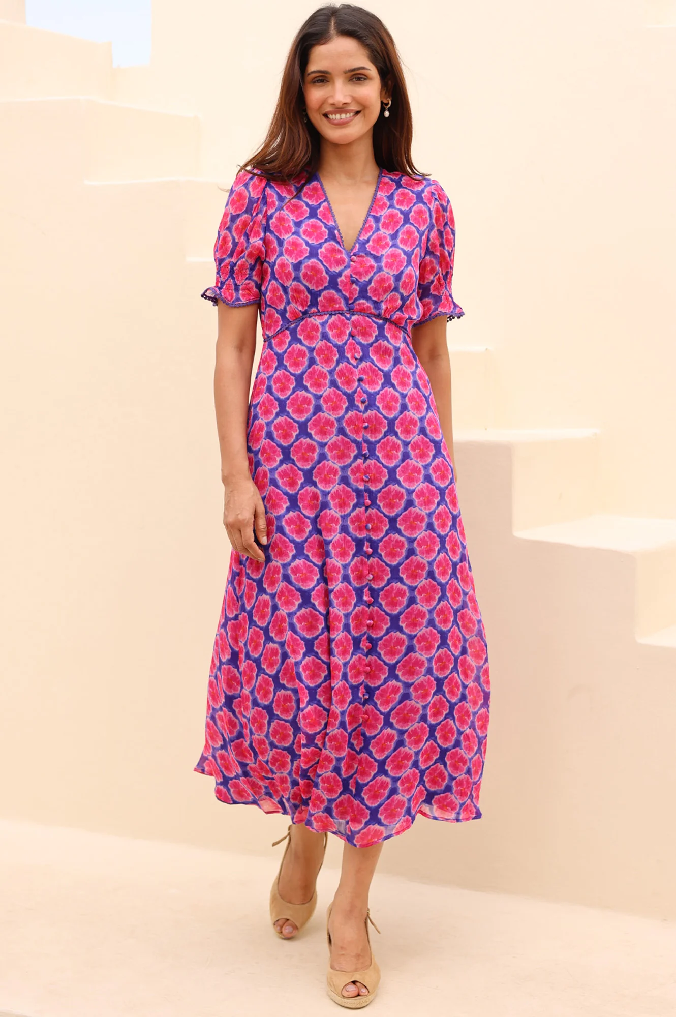 Sally Anne Short Sleeve Dress | Blue/Pink - Image 5