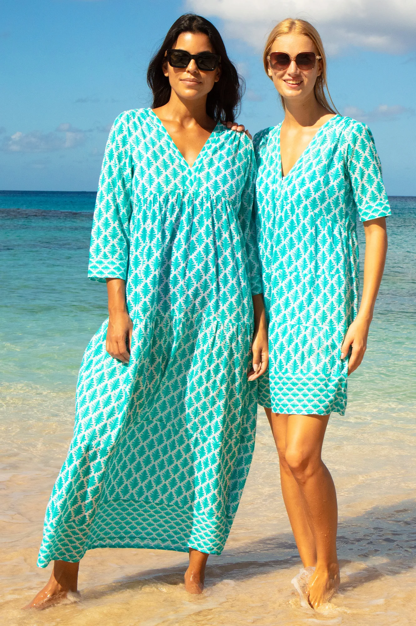 Santorini Cotton Beach Dress | White/Turquoise - Image 7