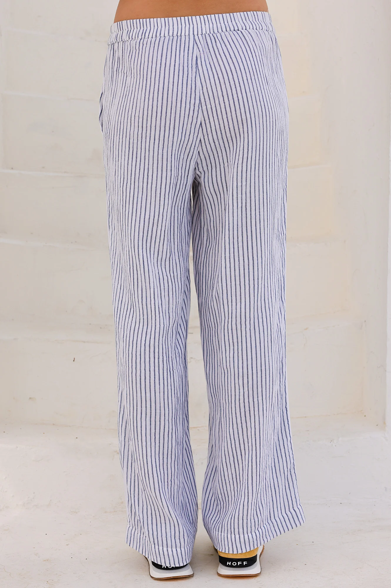 Stripe Organic Cotton Cheesecloth Trouser | White/Blue - Image 5