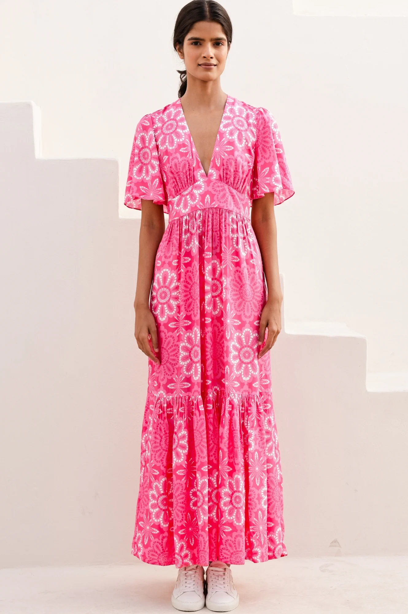 Sylvie EcoVero™ Dress | Lace Floral Pink/White - Image 3