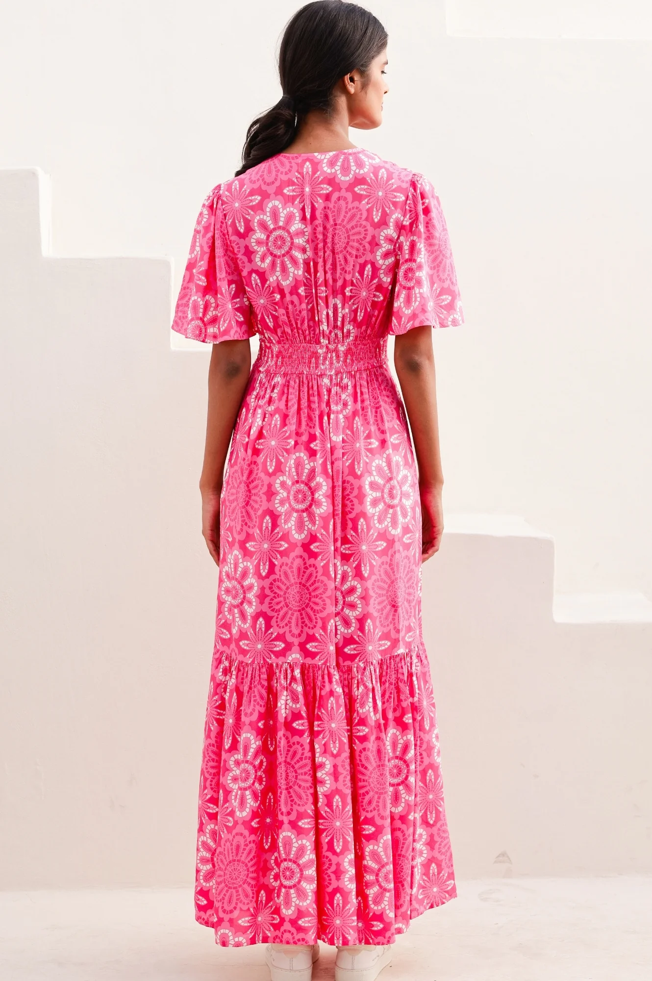Sylvie EcoVero™ Dress | Lace Floral Pink/White - Image 8