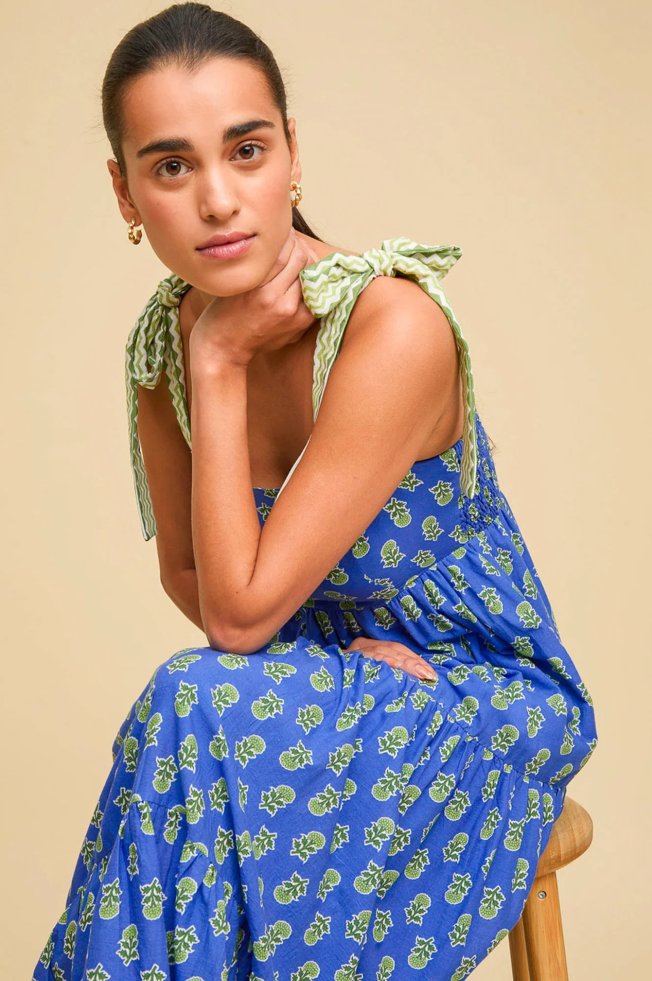 Tabitha Printed Organic Cotton Dress | Odisha Print Blue/Green - Image 6