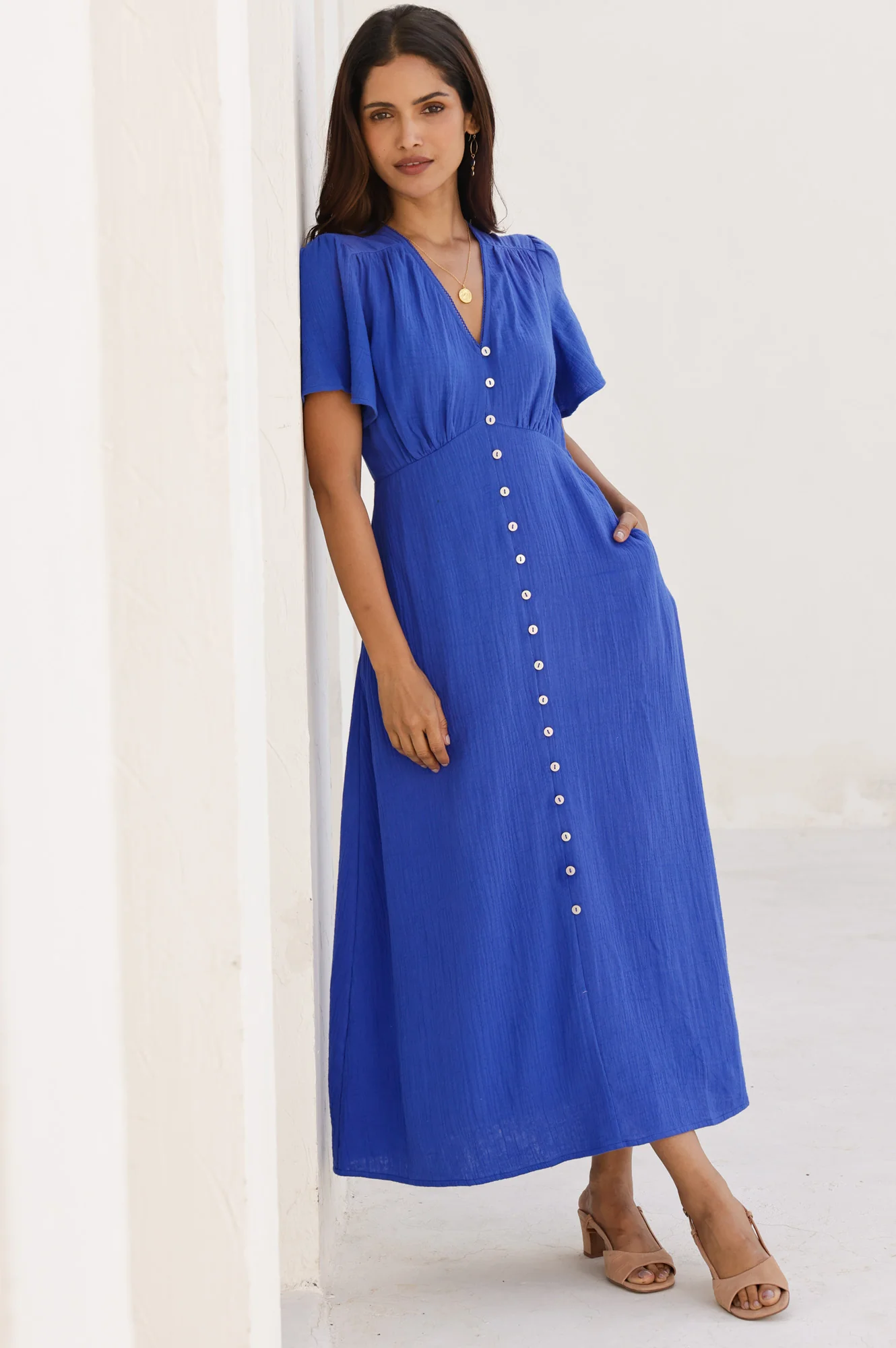 Tessa Organic Cotton Cheesecloth Dress | Cobalt - Image 5