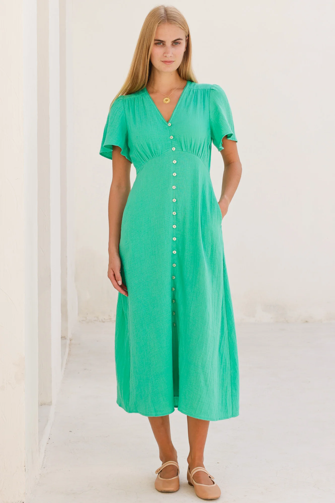 Tessa Organic Cotton Cheesecloth Dress | Green