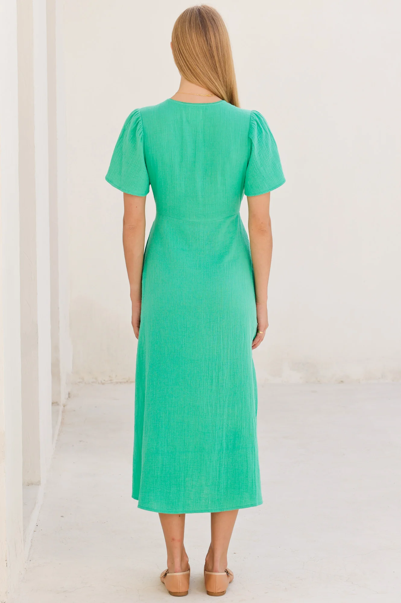 Tessa Organic Cotton Cheesecloth Dress | Green - Image 7