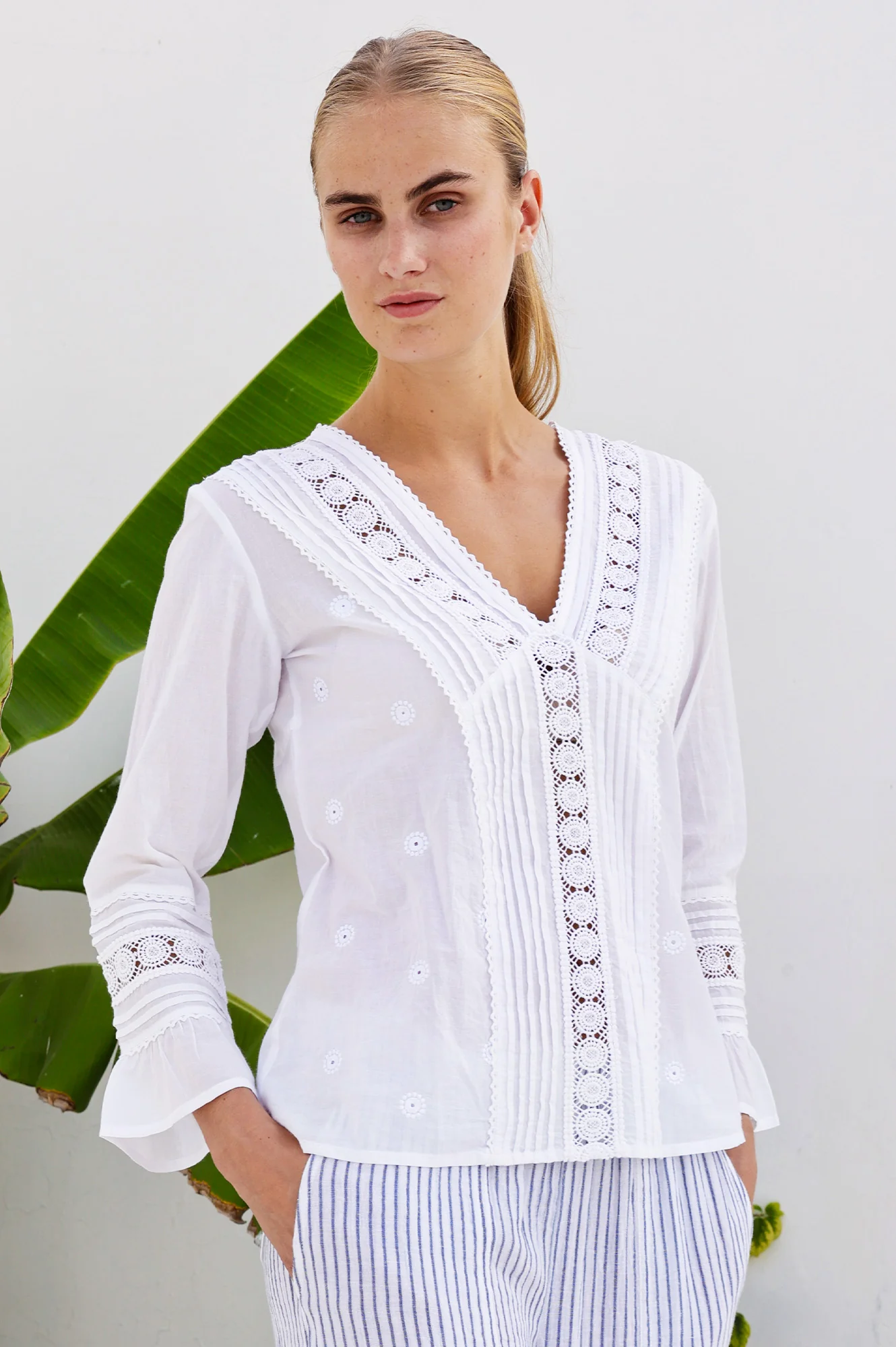 Valentina Embroidered Cotton Blouse | White - Image 4