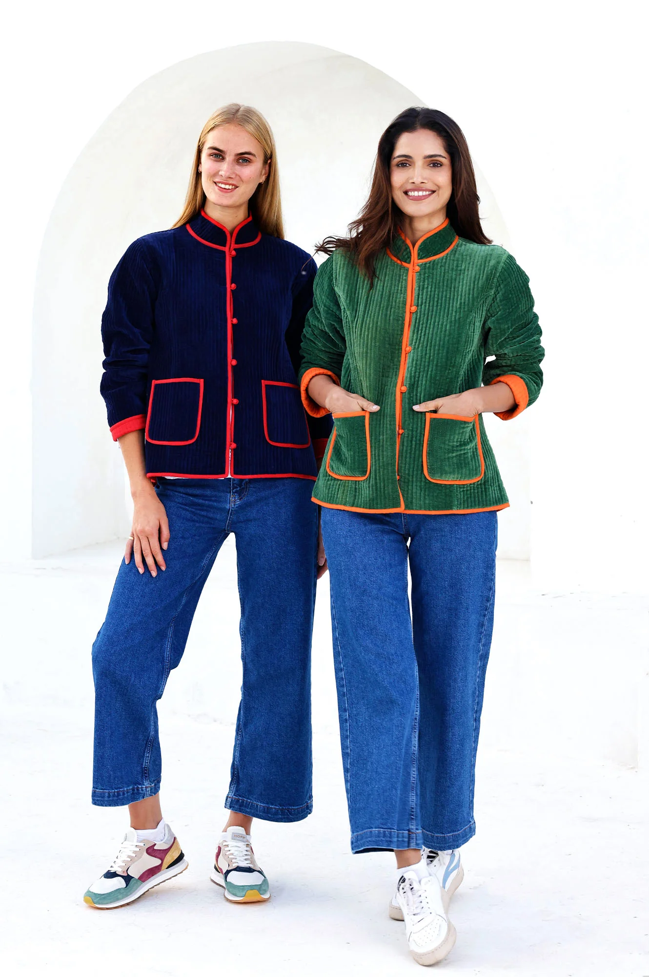 Velvet Quilted Jacket | Navy/Red - Image 4