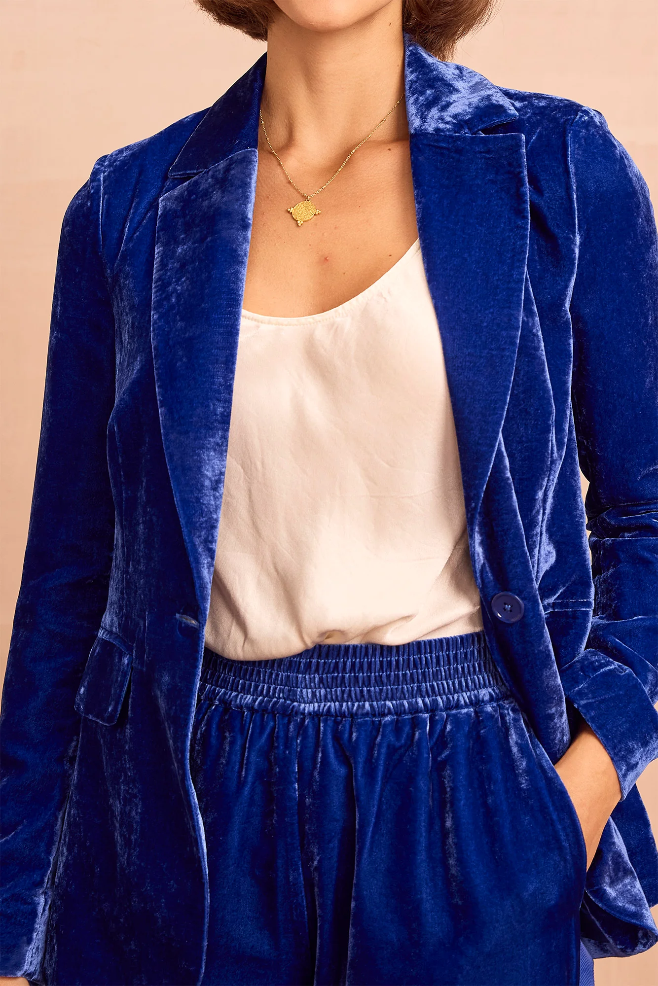 Velvet Side Stripe Trousers | Azure Blue - Image 3