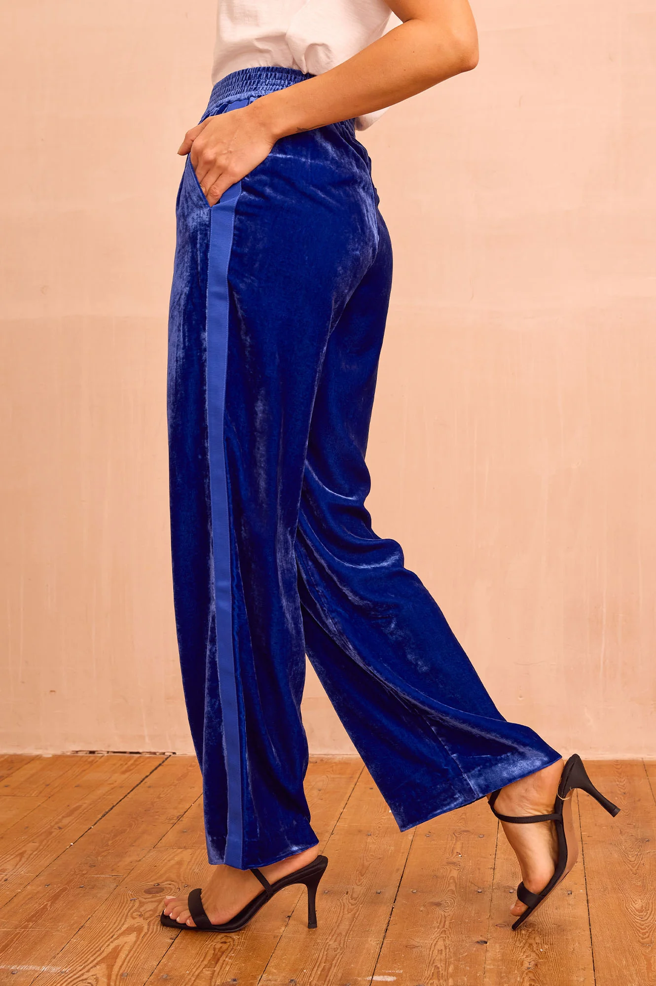 Velvet Side Stripe Trousers | Azure Blue - Image 5