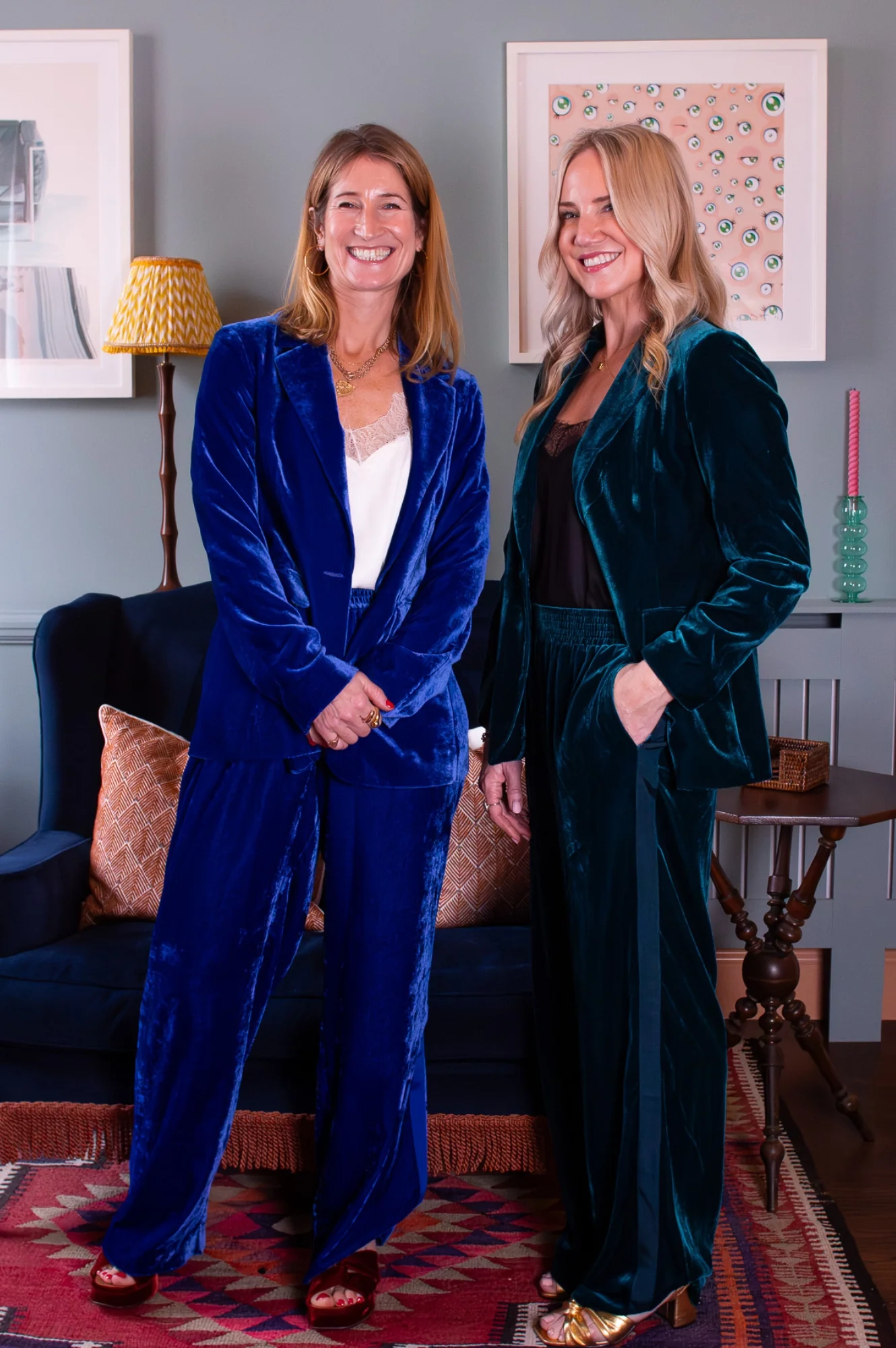Velvet Side Stripe Trousers | Azure Blue - Image 6