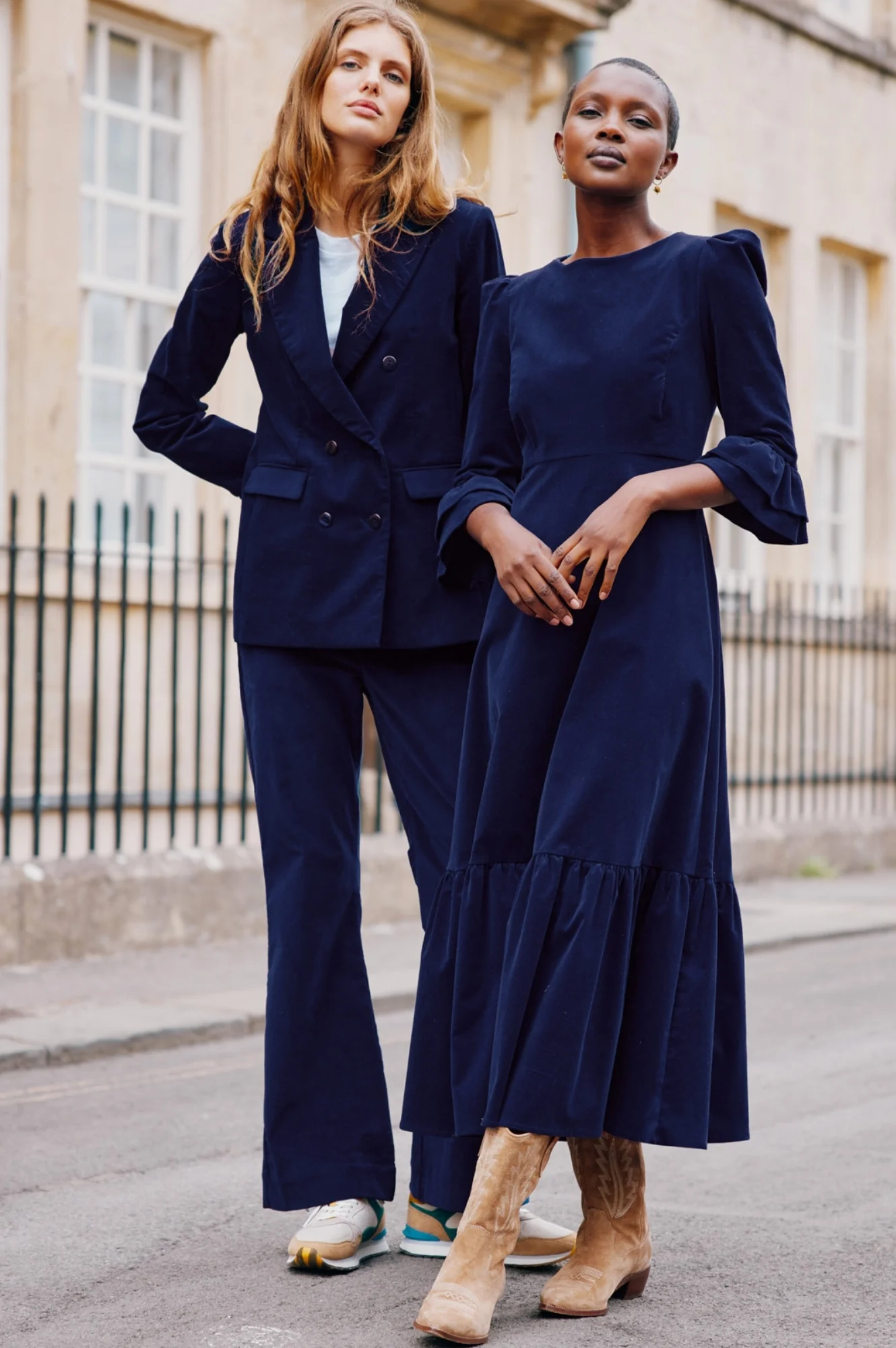 Victoria Round Neck 3/4 Sleeve Stretch Corduroy Dress | Atlantic Blue - Image 7