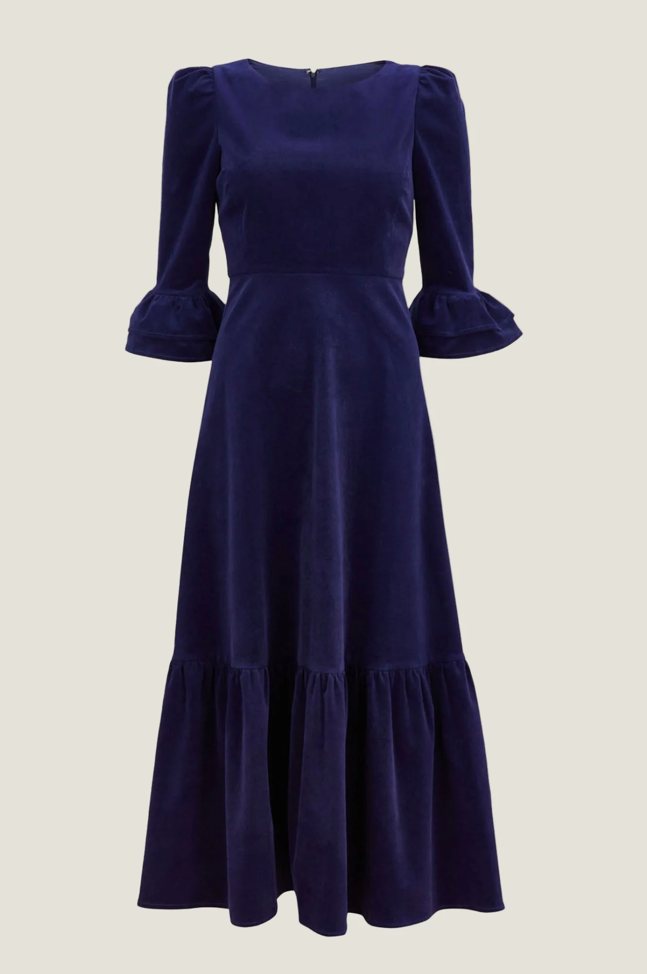 Victoria Round Neck 3/4 Sleeve Stretch Corduroy Dress | Atlantic Blue - Image 9
