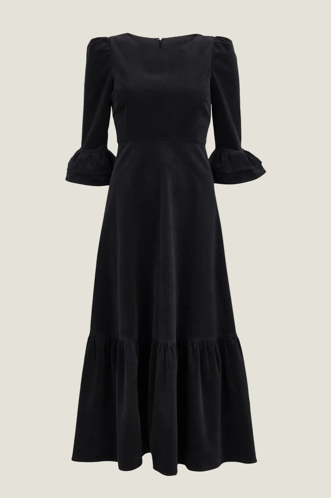 Victoria Round Neck 3/4 Sleeve Stretch Corduroy Dress | Black - Image 7