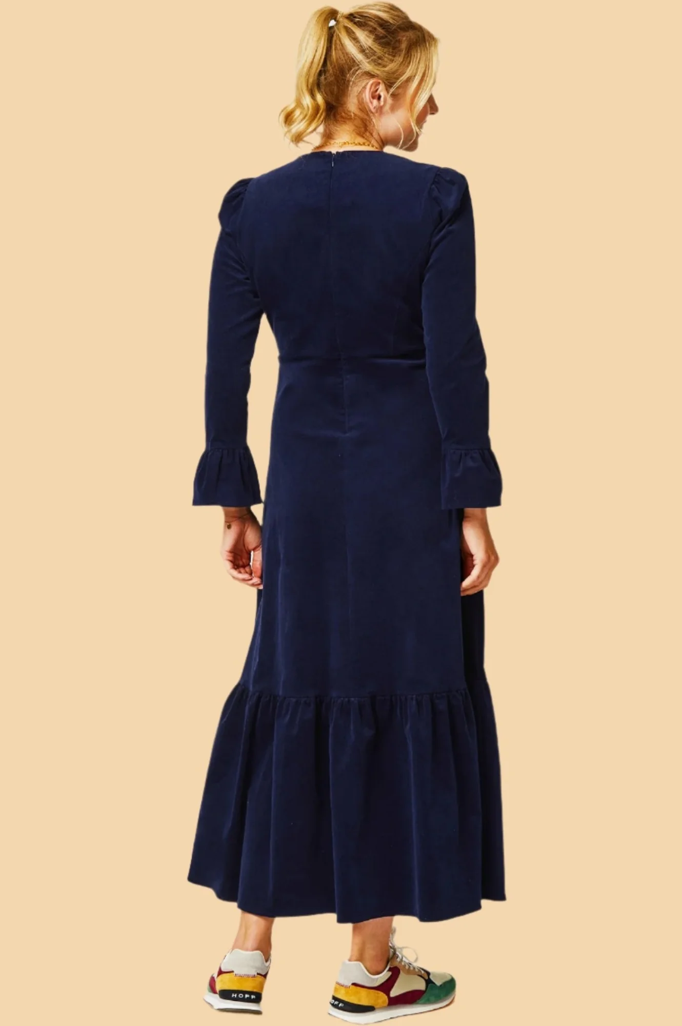 Victoria V-Neck Long Sleeve Stretch Corduroy Dress | Atlantic Blue - Image 8
