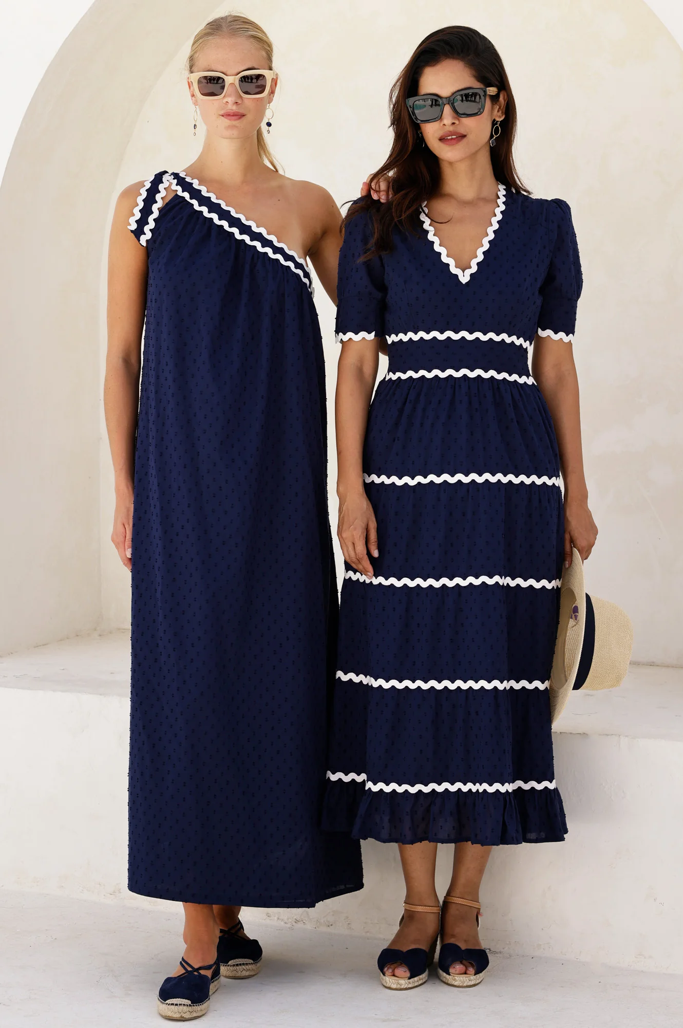 Viola Short Sleeve Organic Cotton Ric Rac Dress | Navy/Ivory - Image 5