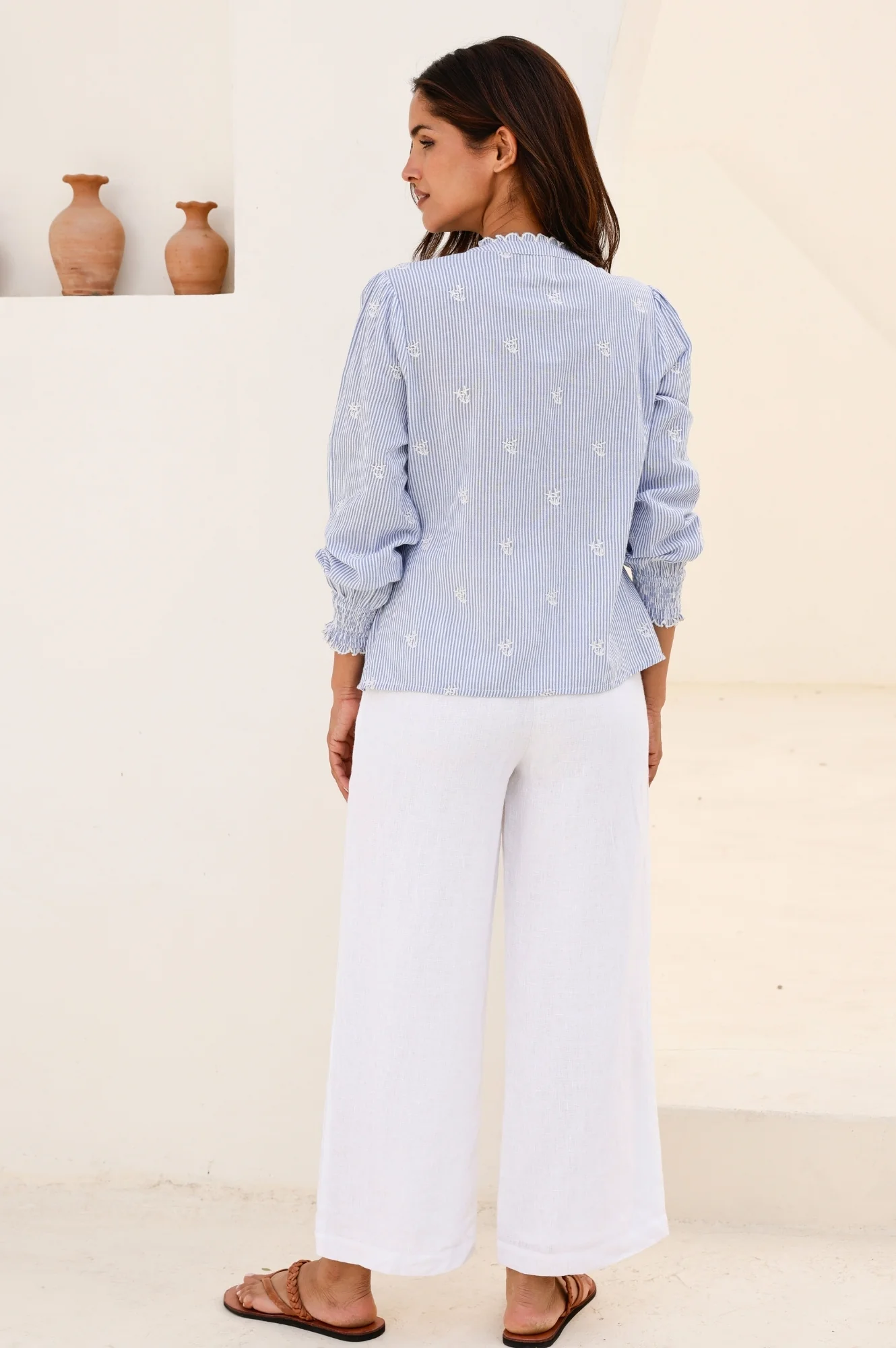 Wide Leg Linen Cropped Trousers | White - Image 4